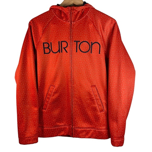 Burton Jackets & Blazers - Burton Dry Ride Hoodie Medium WB Peak Orange Polka Dot Full Zip Fleece Jacket